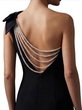 Vintage 90s A.J. Bari LBD Black Dress Pearl Back Design - Breakfast at Tiffanys